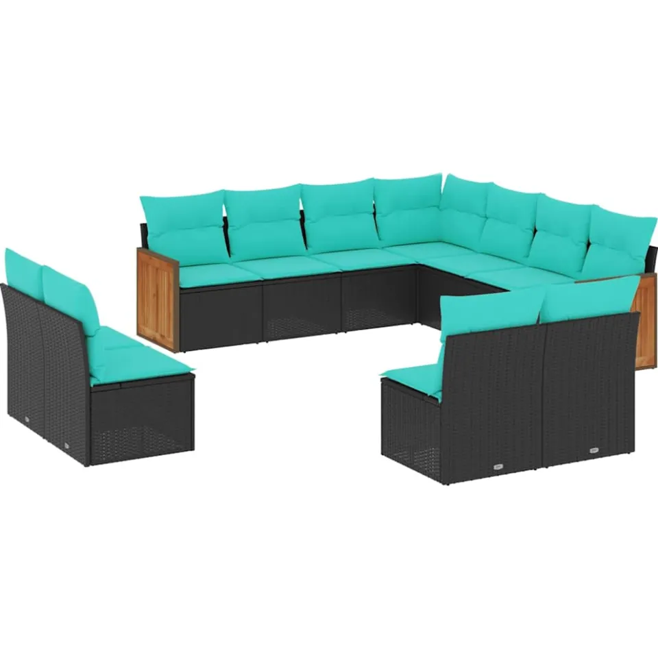 vidaXL 11-delige tuinbankset met kussens, zwart polyrotan, foto 3