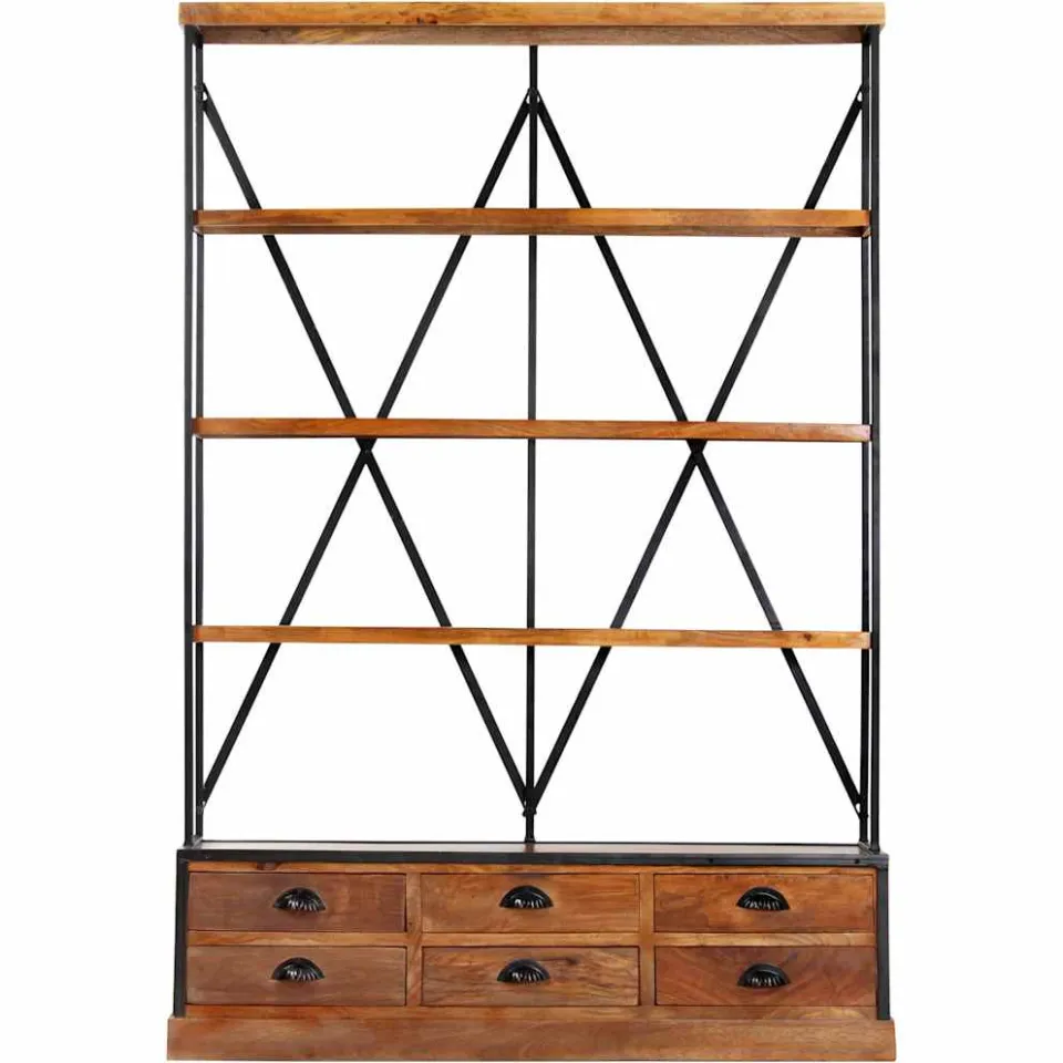 vidaXL Boekenkast 4-laags met 6 lades 122x36x181 cm massief mangohout bruin, foto 3