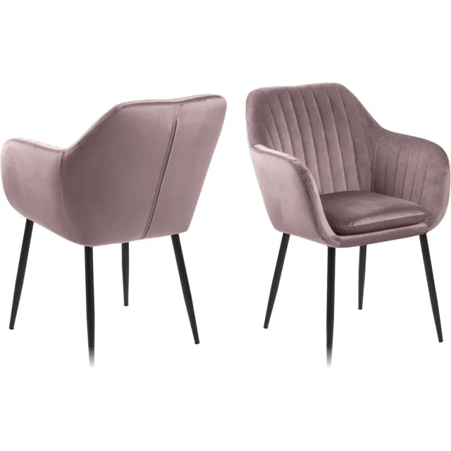 Actona Emil eetkamerstoel dusty rose, zwart metaal. Dustyrose