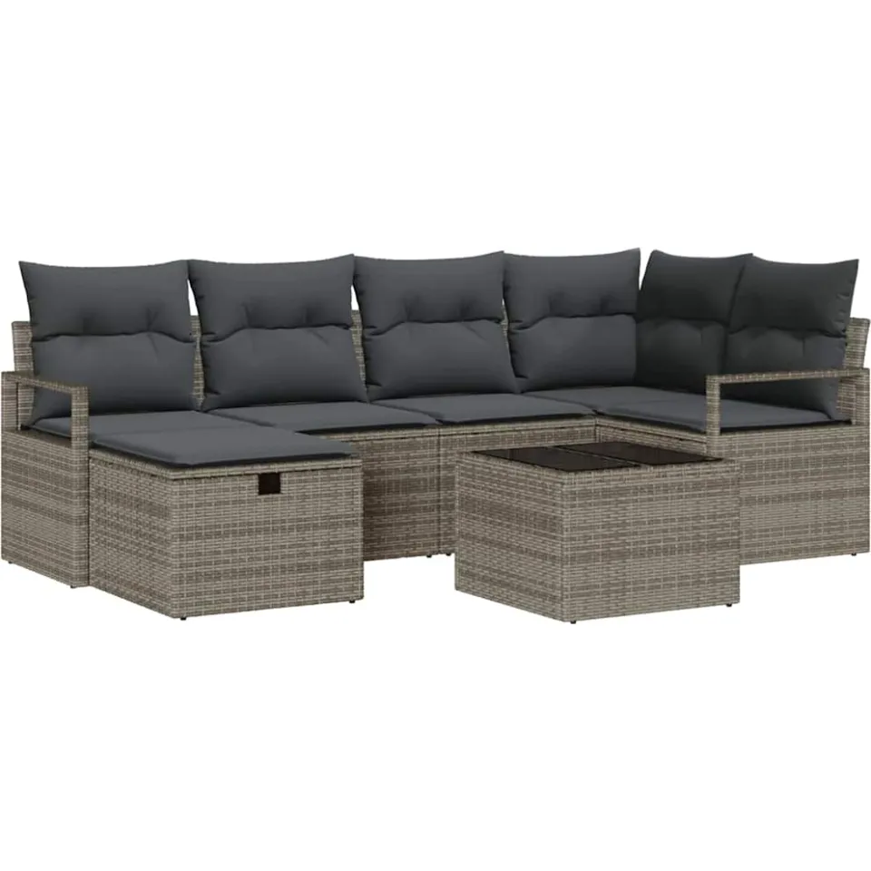 vidaXL Tuin Sofa Set 7 st Grijs poly rattan