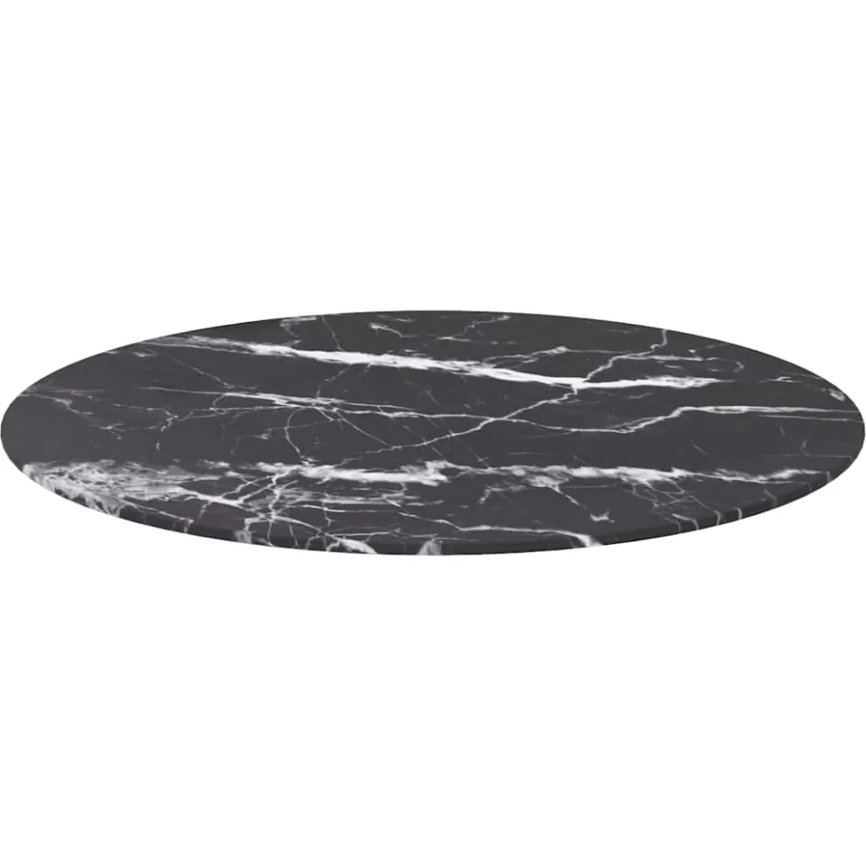 vidaXL Tafelblad Ø70x0,8 cm gehard glas met marmeren design zwart, foto 2