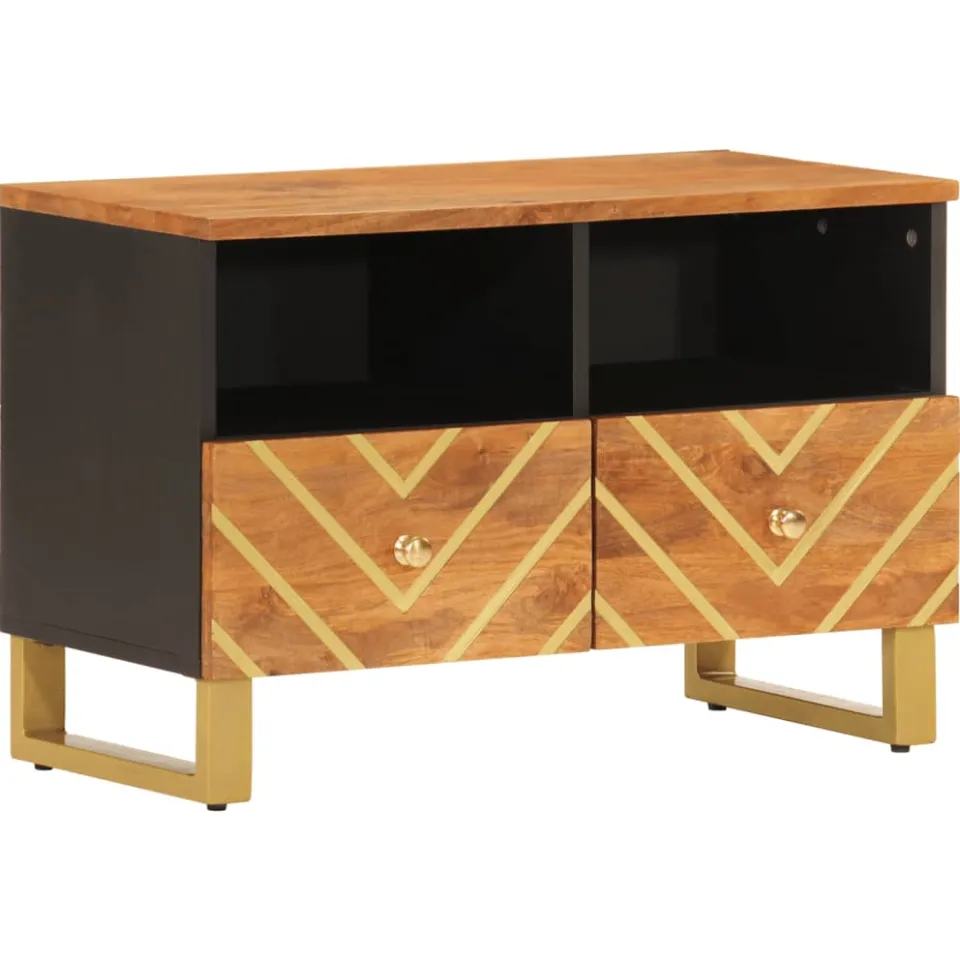 vidaXL Tv-meubel 70x33,5x46 cm massief mangohout bruin en zwart, foto 3