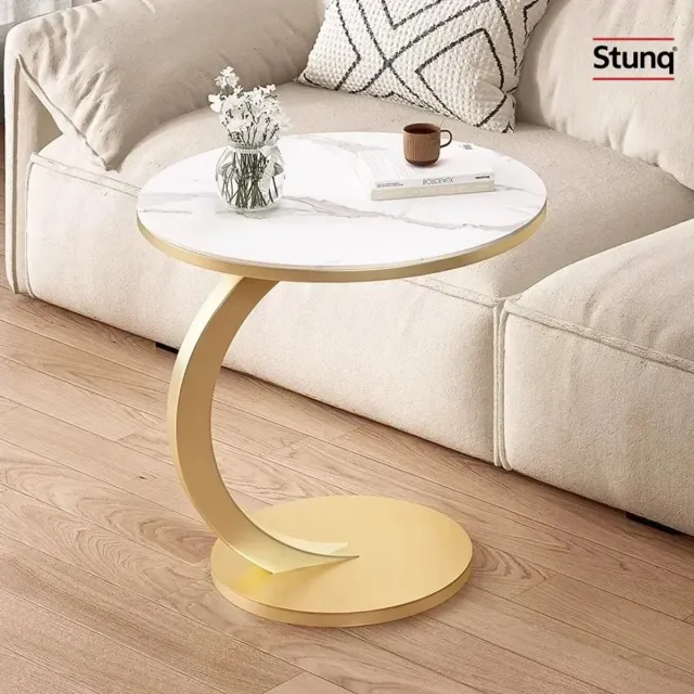 Stunq Ronde Salontafel met Marmerlook Blad en Goud C-Frame Wit