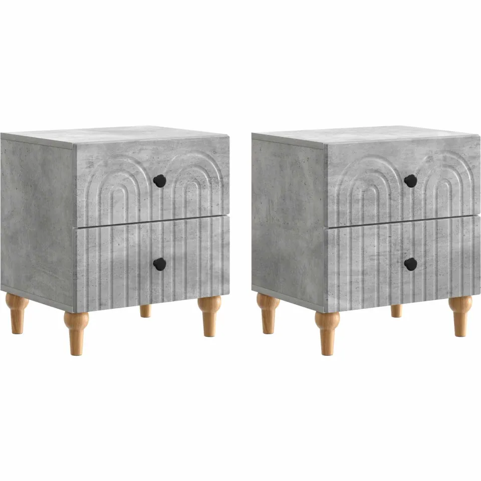 vidaXL Nachtkastje 2 st Betongrijs 43 x 34,5 x 48 cm Bewerkt hout grijs, foto 3