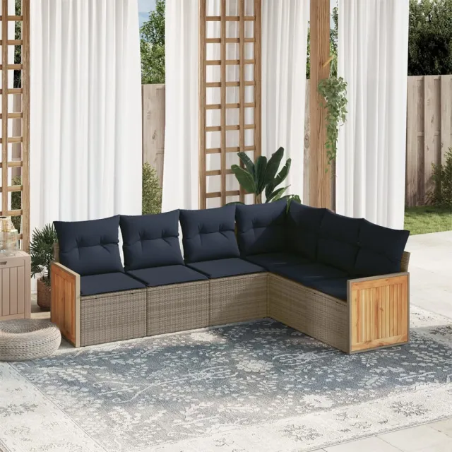 vidaXL 6-delige Loungeset met kussens poly rattan grijs, foto 2