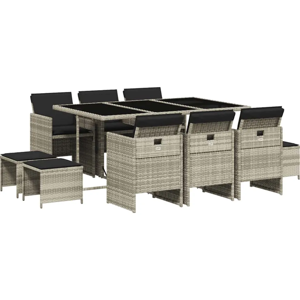 vidaXL 11-delige Tuinset met kussens poly rattan lichtgrijs grijs, foto 3
