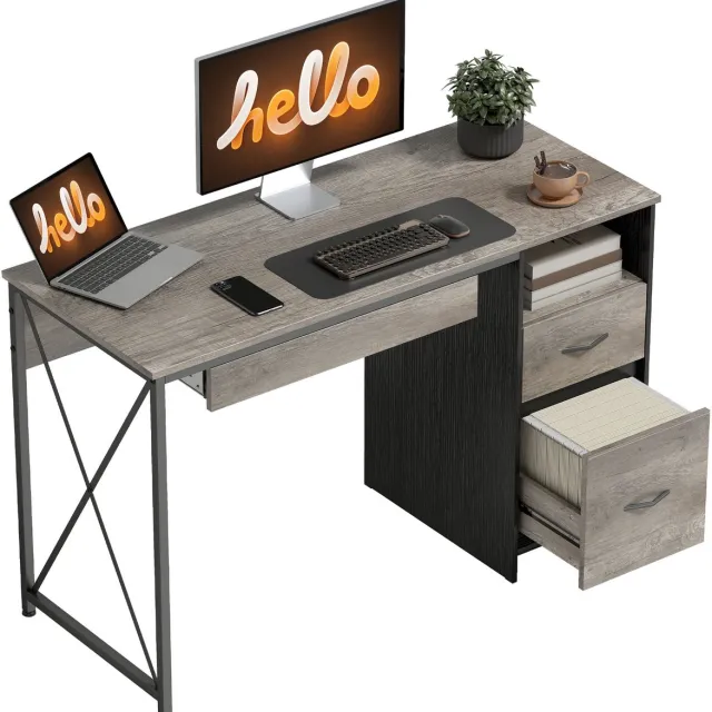Homcom computerbureau - spaanplaat - 120x50x76cm - lichtgrijs