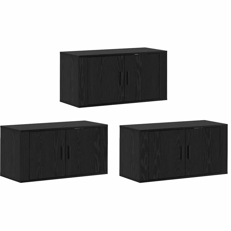 vidaXL Wandtv-kast Set 3 st 80 x 34,5 x 40 cm Zwart Eiken, foto 3
