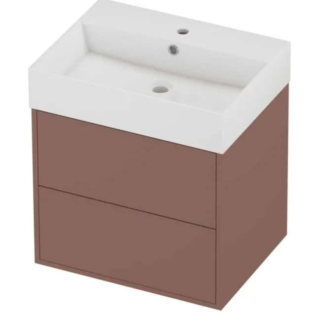 Proline Zara Badmeubelset Porselein Loft 1 Kraangat Voor Grepen 60x46x65 cm Glans Wit Beauty Blush Rosé Goud
