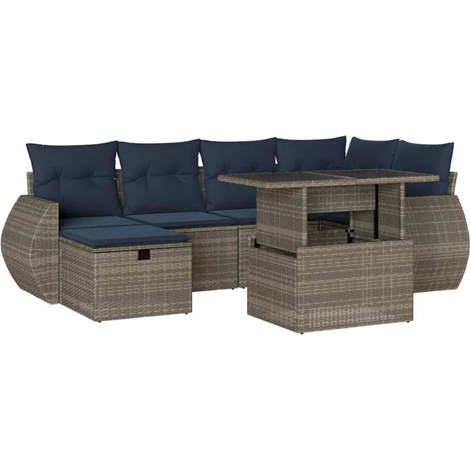 vidaXL 7-delige tuinbankset met kussens, grijs polyrotan, foto 3