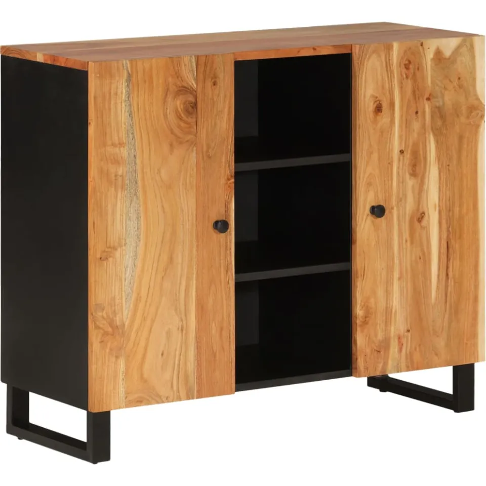 vidaXL Dressoir met 2 deuren 90x33x75 cm massief acaciahout bruin, foto 3