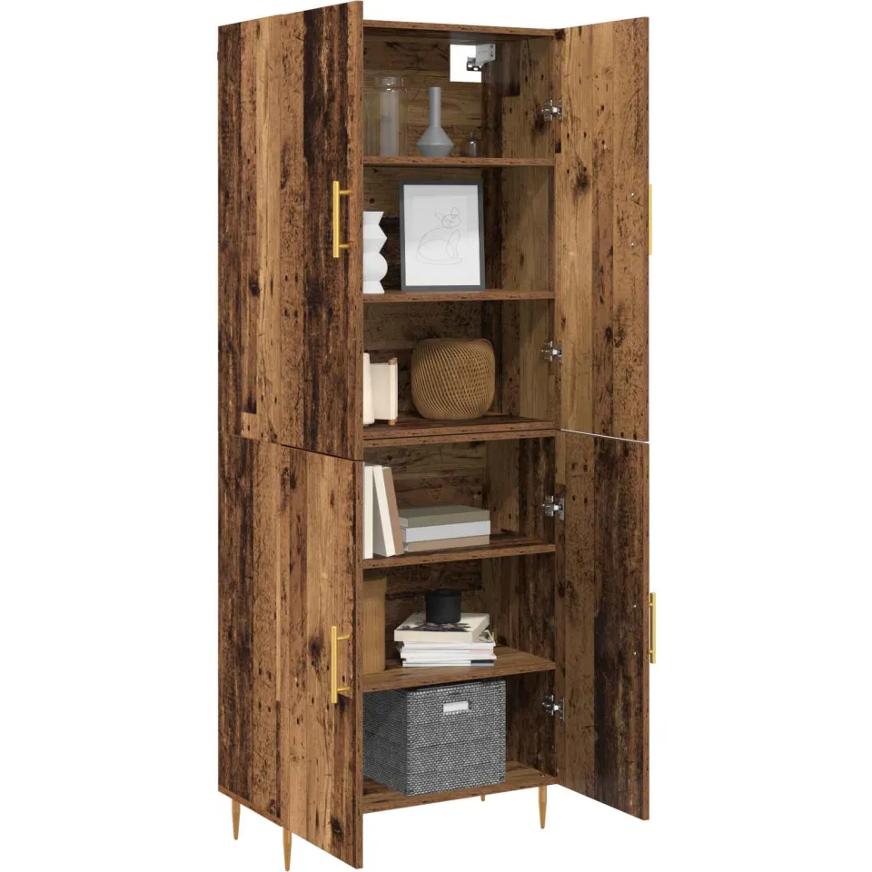 vidaXL Highboard Oud hout 69,5 x 34 x 180 cm Bewerkt hout Bruin