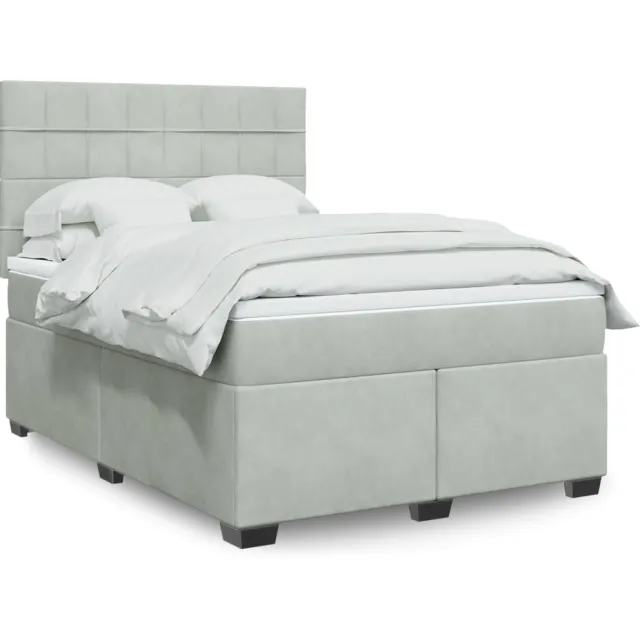 vidaXL Boxspring met matras fluweel lichtgrijs 160x200 cm grijs