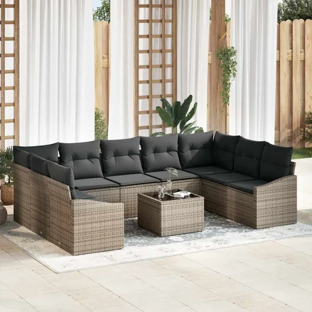 vidaXL Bankstel 10 st Grijs poly rattan, foto 2