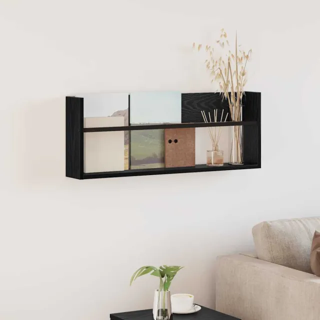 vidaXL Tijdschrift Rek Zwart Eiken 80 x 12 x 30 cm Bewerkt hout