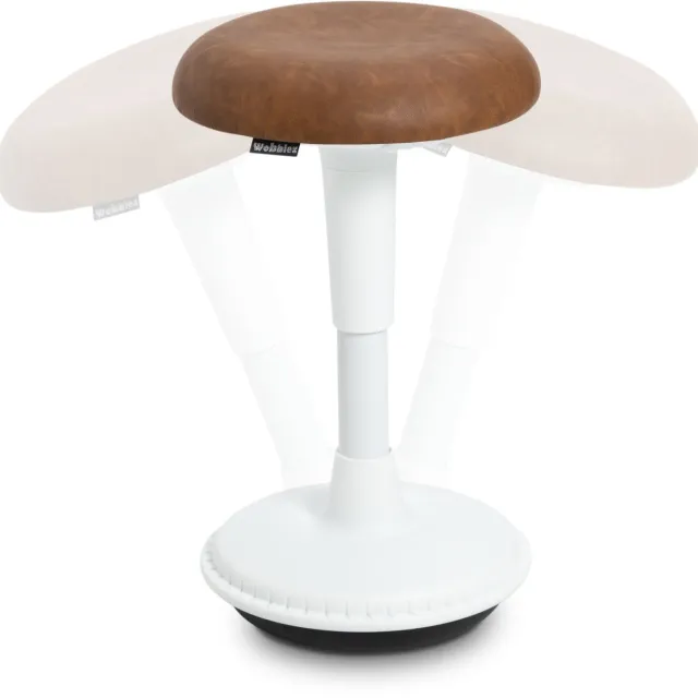 Wobblez Spine Wiebelkruk - in hoogte verstelbare bureaukruk van 45-65 cm - Cognac zitting Wit frame ZIT - Wit frame - Cognac zitting
