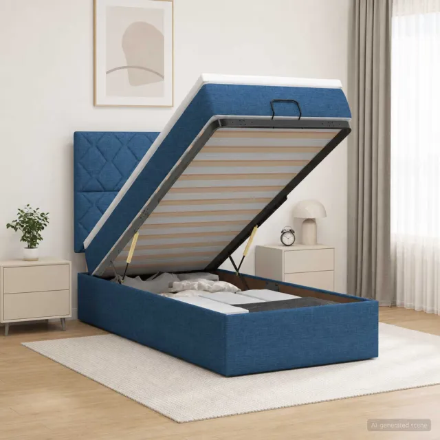vidaXL Ottoman bed met matras met hoofdeinde Blauw 100 x 200 cm Stof
