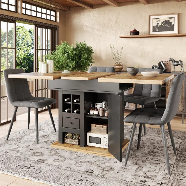 STILVORA Eettafel - Uitschuifbaar Met Opbergruimte En Lades - Voor Keuken En Woonkamer - MDF Metaal - 110-140x80x75 Cm - Zwart