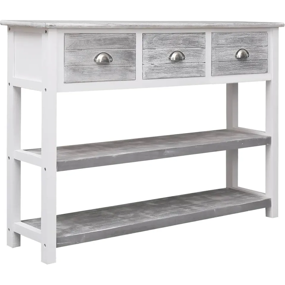 vidaXL Dressoir 108x30x76 cm massief paulowniahout antiekgrijs grijs, foto 3