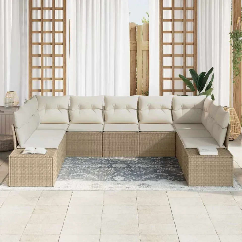 vidaXL Tuin Sofa Set 9 st Beige poly rattan, foto 3