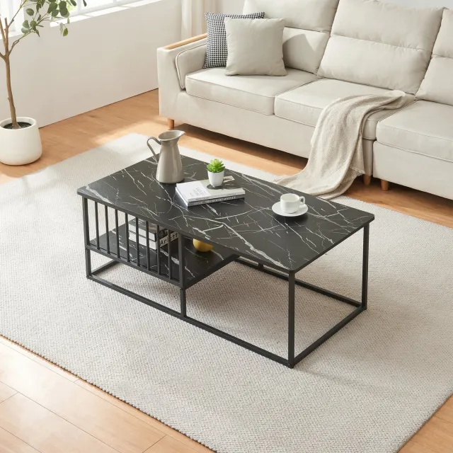 en.casa Salontafel Raukurg marmerlook zwart 120x60x44 cm [en.casa]
