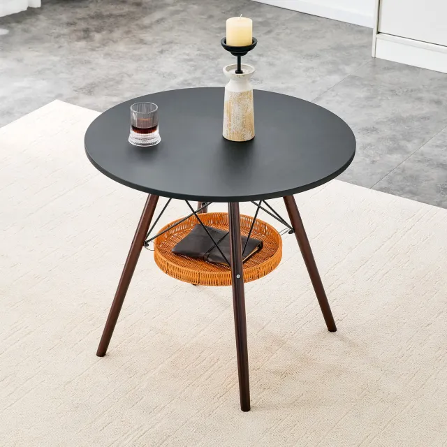 CHICFURN Eettafel - 2 tot 4 personen - Opbergmand - 4 poten - Walnoot en zwart Walnootkleurig en zwart