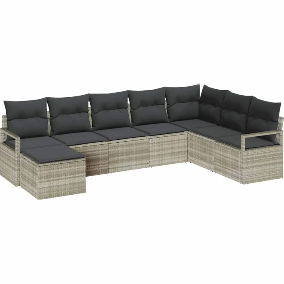vidaXL Bankstel 7 st Lichtgrijs poly rattan