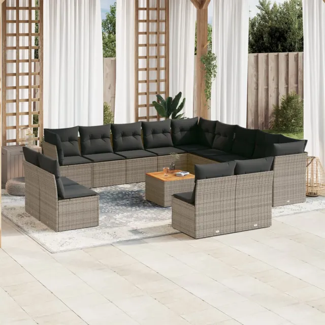 vidaXL 14-delige Loungeset met kussens poly rattan grijs, foto 2