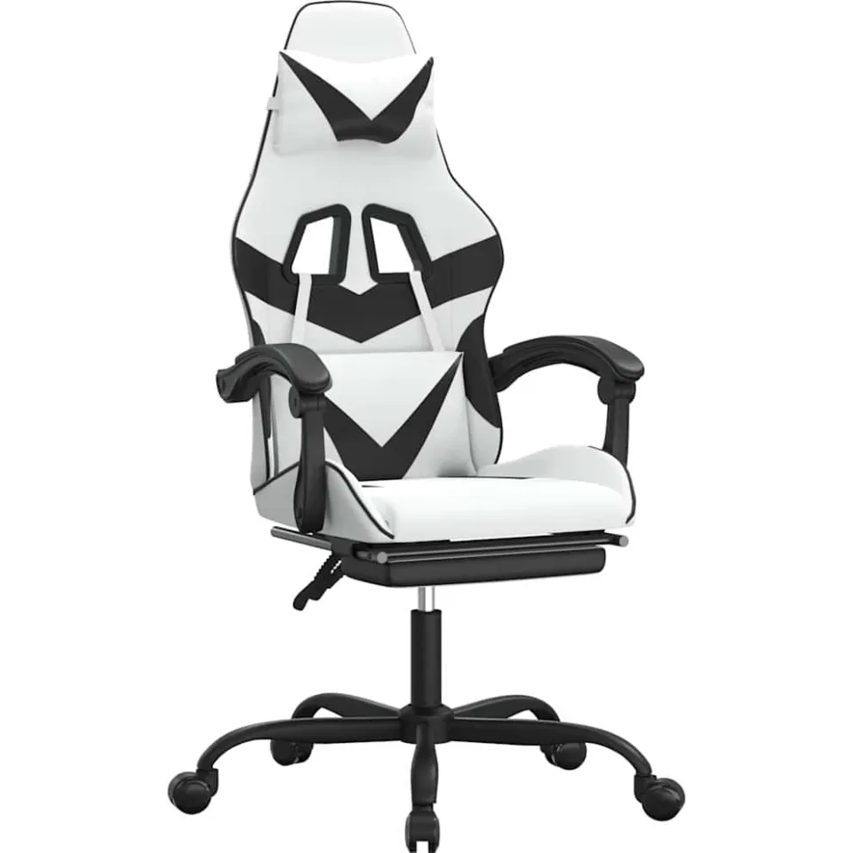 vidaXL Gamestoel draaibaar met voetensteun kunstleer zwart en wit, foto 3