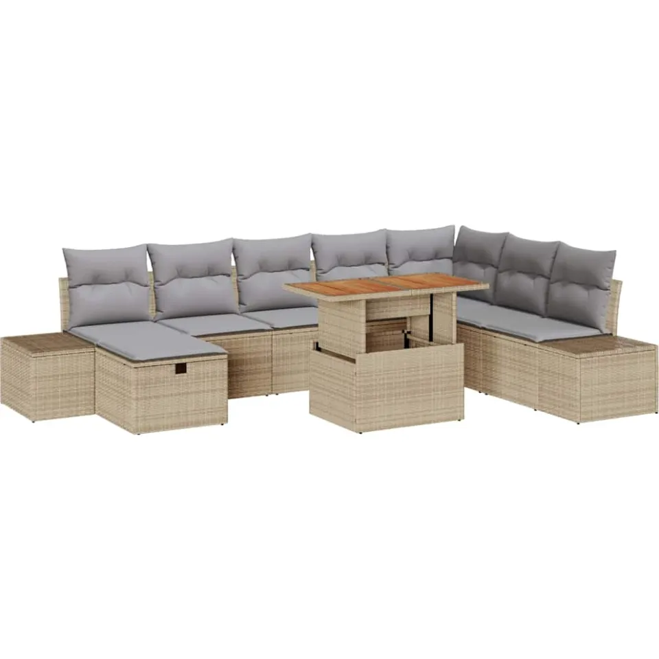 vidaXL Tuinbankenset 9 st Beige poly rattan