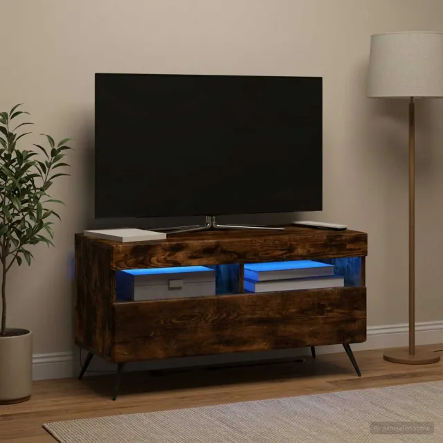 vidaXL LED tv-meubel Gerookt eiken Bewerkt hout, foto 2