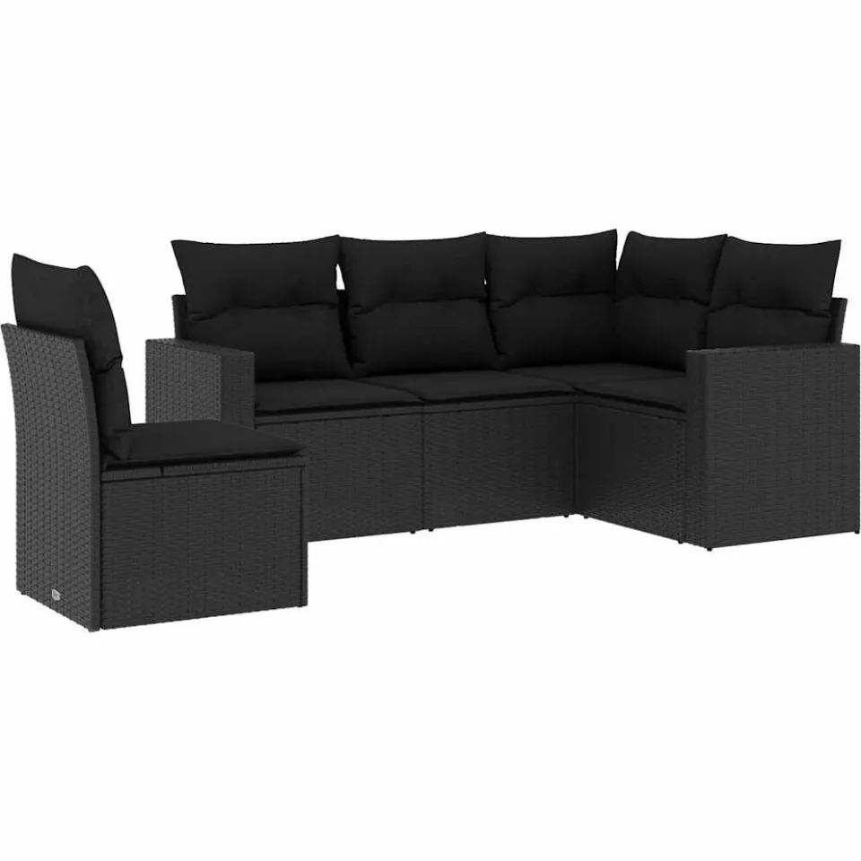 vidaXL 5-delige Loungeset met kussens poly rattan zwart, foto 3