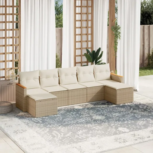 vidaXL 7-delige Loungeset met kussens poly rattan beige, foto 2