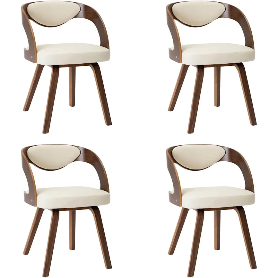 vidaXL Eetkamerstoelen 4 st gebogen hout en kunstleer crèmekleurig, foto 3