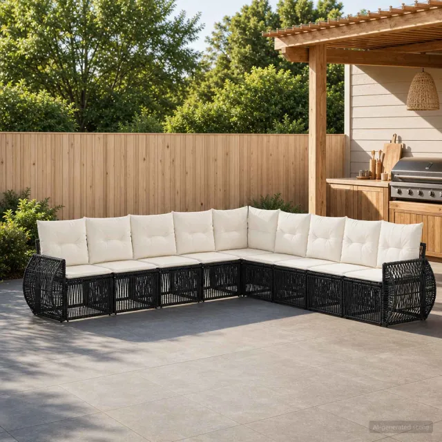 vidaXL Tuinbankenset 9 st 9-zits Zwart en Cream Wit poly rattan, foto 2