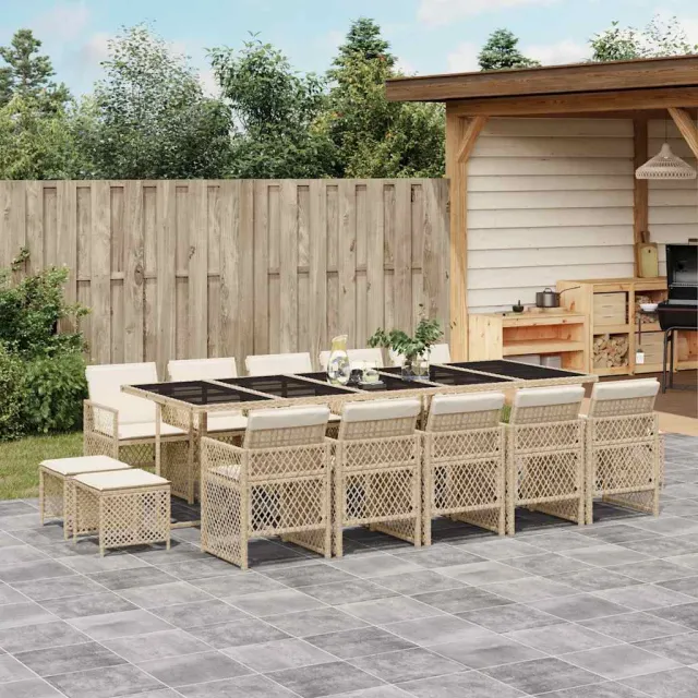 vidaXL 15-delige Tuinset met kussens poly rattan beige, foto 2