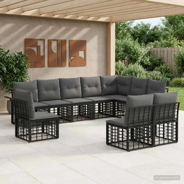 vidaXL Buiten bankenset 10 st Zwart en Donkergrijs Polyester