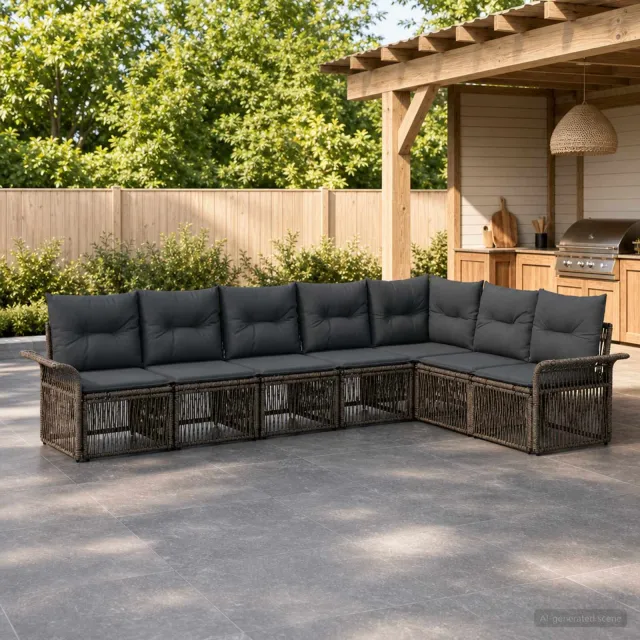 vidaXL Tuinbankenset 7 st 7-zits Grijs poly rattan, foto 2