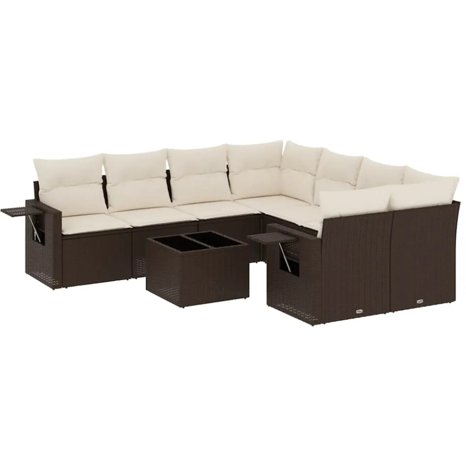 vidaXL 9-delige Loungeset met kussens poly rattan bruin, foto 4