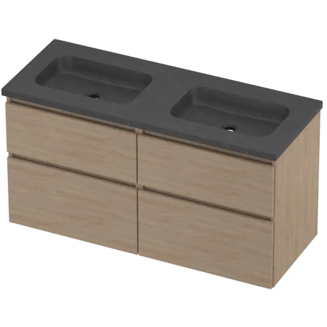 Proline Rollo Badmeubelset Hardsteen Elegant 4 Laden 120x46x62 cm Blue Stone Ideal Oak Eiken
