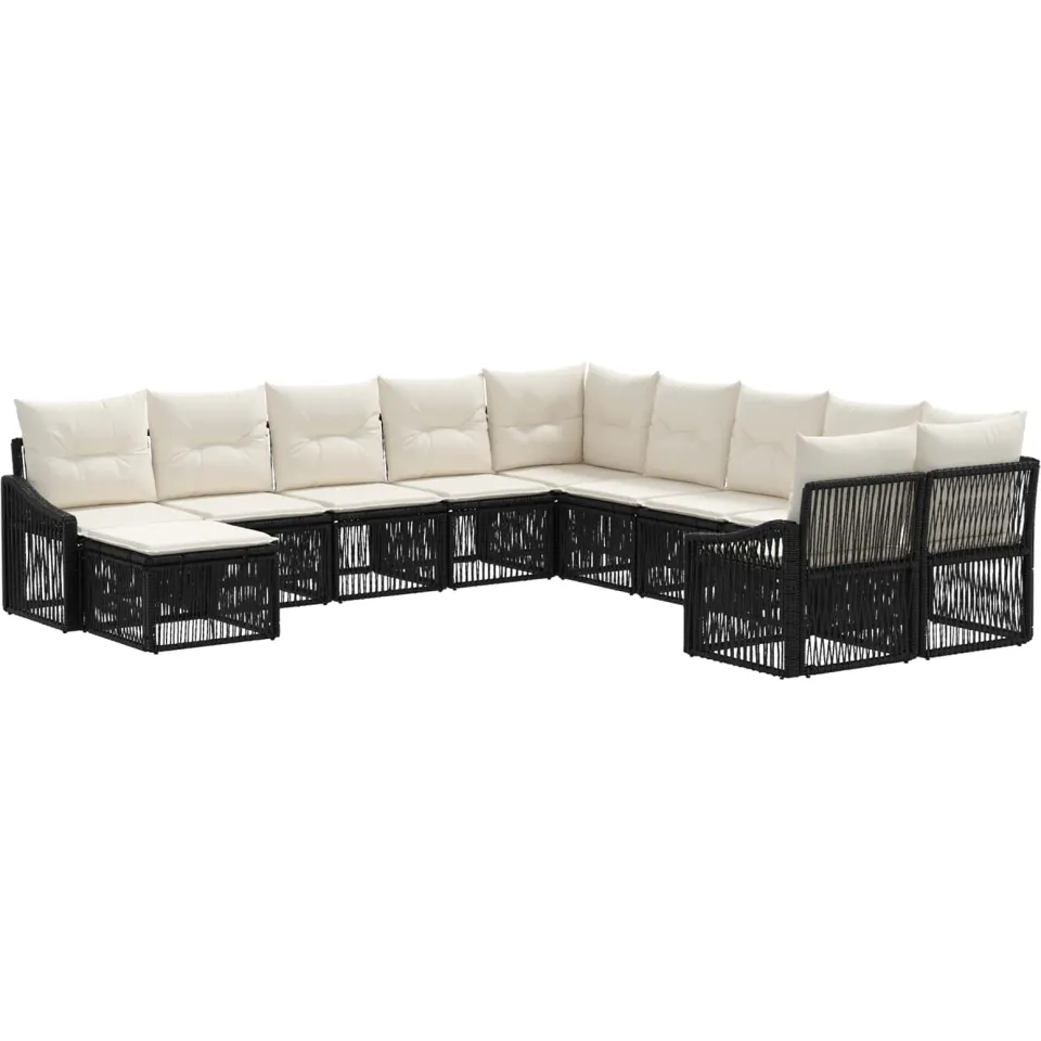 vidaXL Tuinbankenset 11 st 11-zits Zwart poly rattan, foto 3
