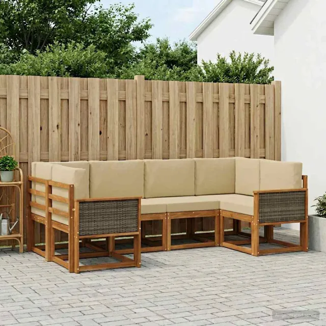 vidaXL Buiten bankenset 6 st 6-zits Natuurlijk en Beige