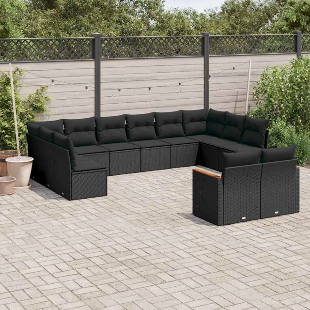 vidaXL 12-delige Loungeset met kussens poly rattan zwart, foto 2