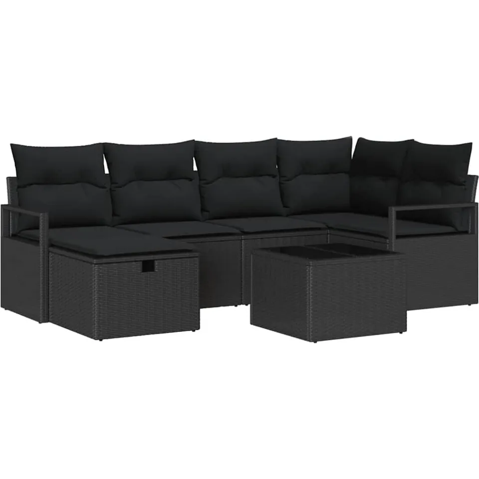 vidaXL Tuin Sofa Set met kussen met opslag poly rattan zwart, foto 4