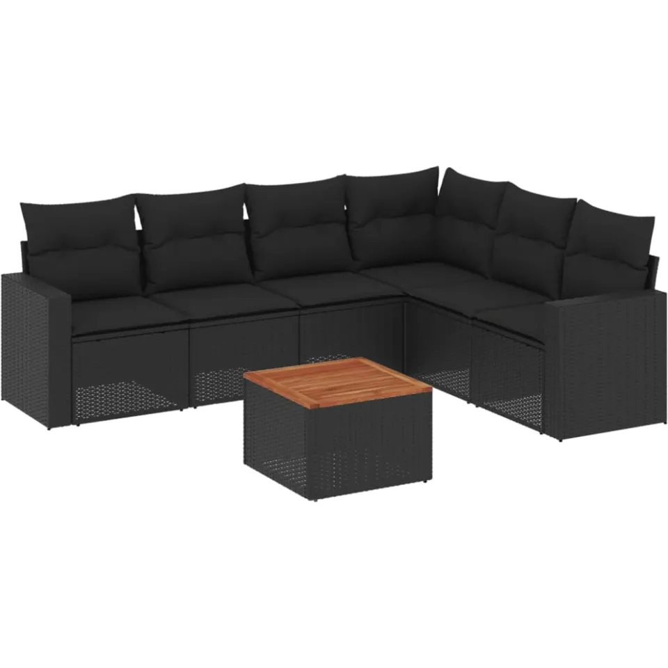 vidaXL 7-delige Loungeset met kussens poly rattan zwart, foto 3