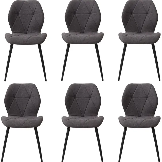 Brandistry Eetkamer Stoelen - Stoelen - Eetkamer - Set Van 6 - Moderne Eetkamerstoelen - Stalen Poten - 48x42x86 - Donkergrijs