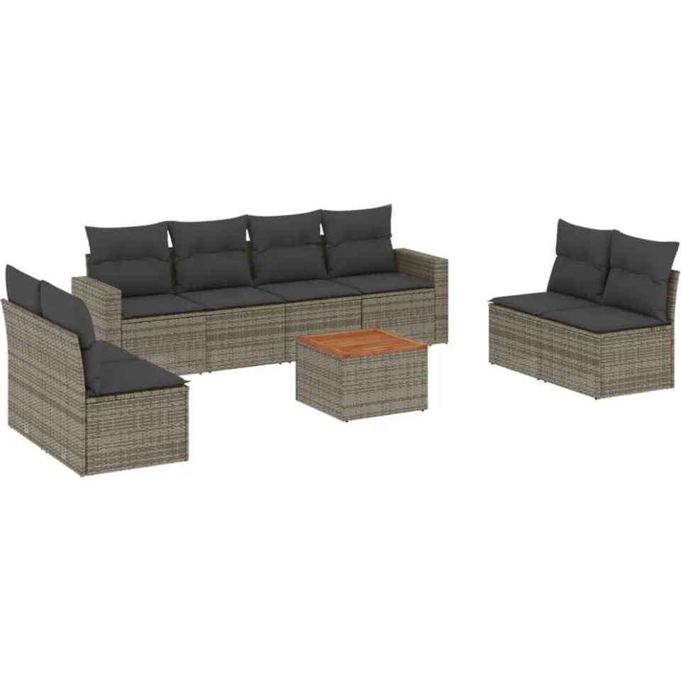 vidaXL 9-delige Loungeset met kussens poly rattan grijs, foto 3