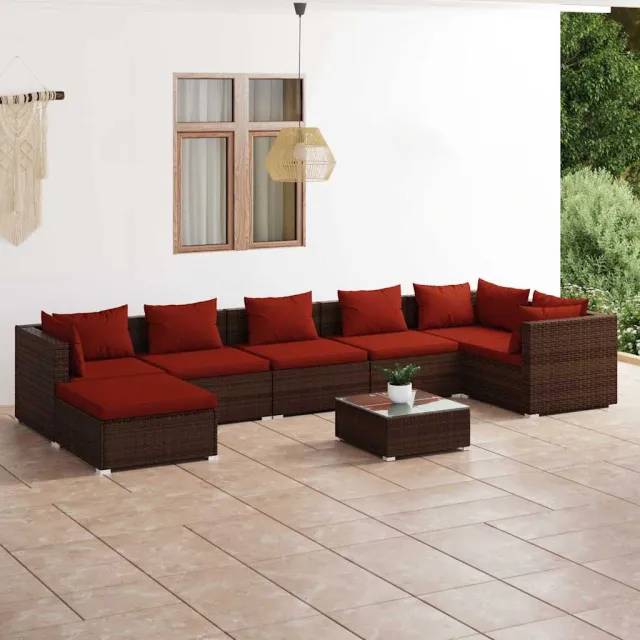 vidaXL 8-delige Loungeset met kussens poly rattan bruin, foto 2
