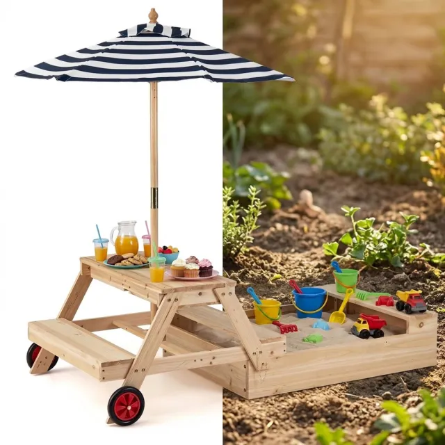 GranMaison Picknicktafel - Kinderen - Tuintafel - Multifunctionele Picknick tafel - Speeltafel - Geschikt voor Buiten -Natuurlijk, Blauw, Wit
