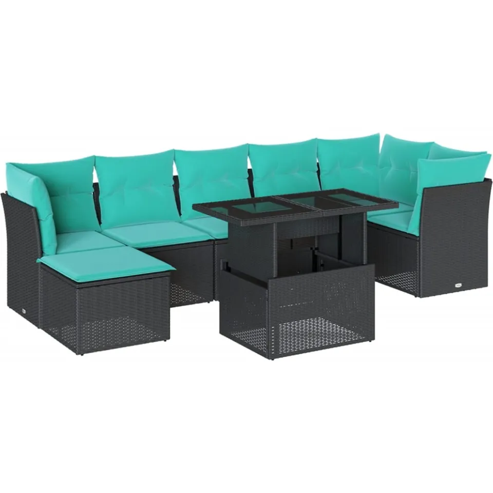 vidaXL 8-delige tuinbankset met kussens, zwart polyrotan, foto 3